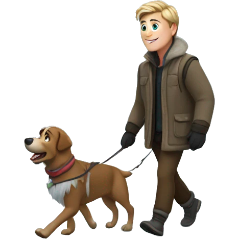 Frozen guy walking his dog outside in the woods emoji