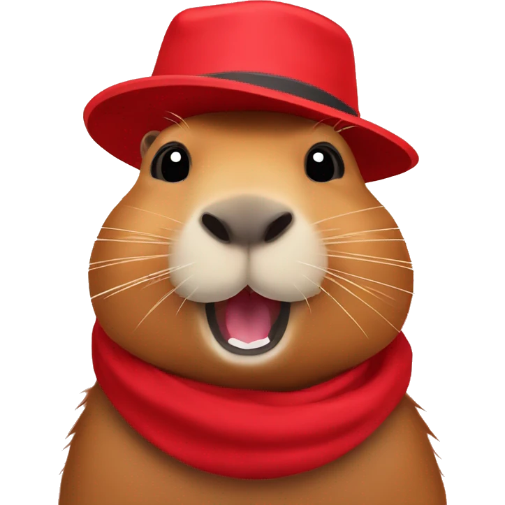 A happy capybara in a red hat emoji