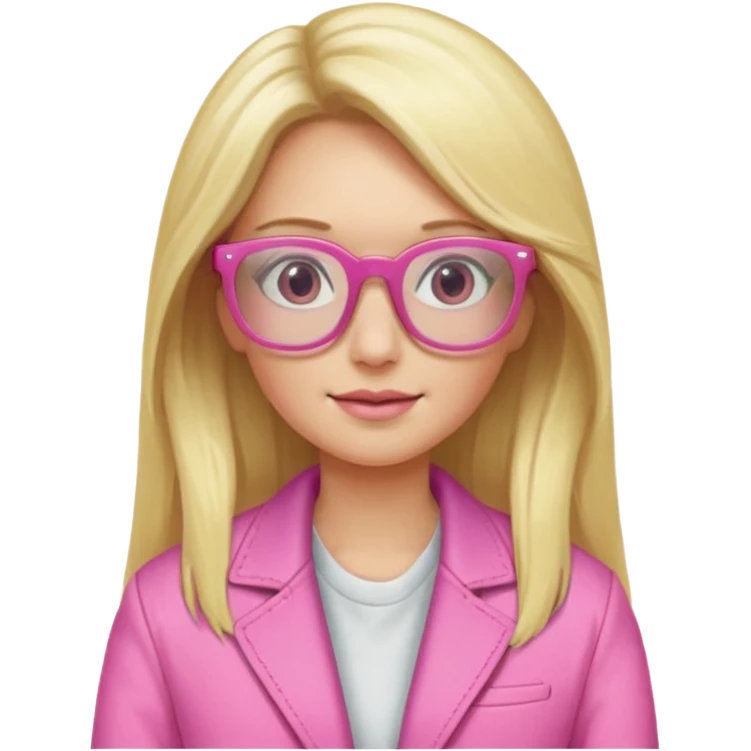 Portrait of Blond woman with long hair, wearing pink jacket and pink glasses emoji