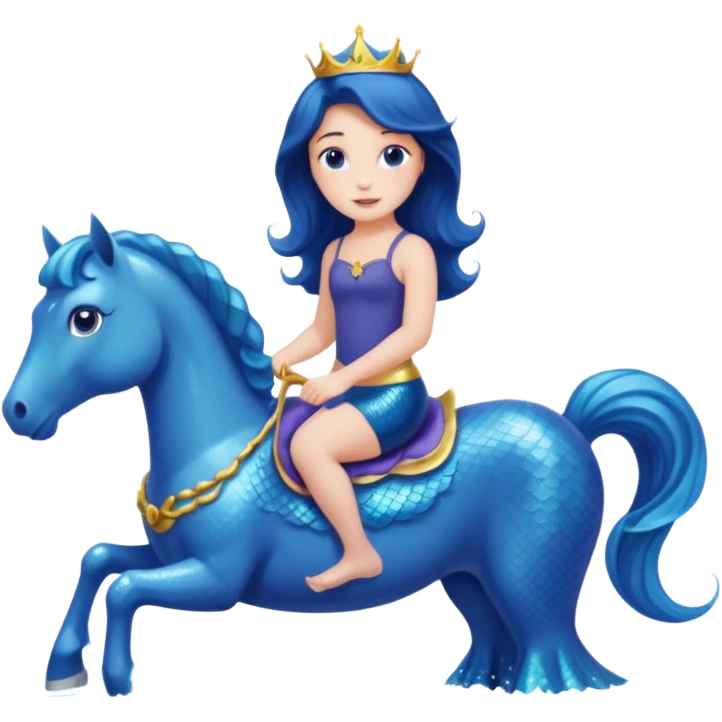 Please generate an image of Princess Charlotte riding a blue horse in the water and she’s also a mermaid.  emoji