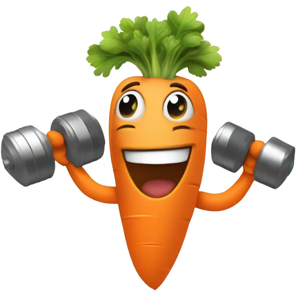 Generate an energetic carrot emoji wearing a sweatband, lifting tiny dumbbells, and looking motivated. emoji