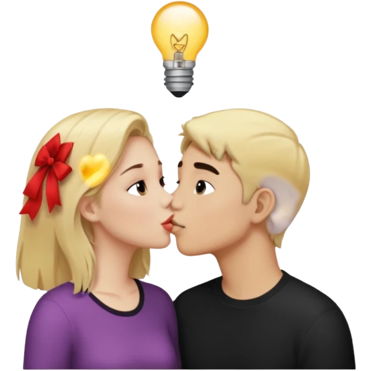 Una chica de piel blanca de pelo rubio besando a un chico de pelo negro de piel morena clara  emoji