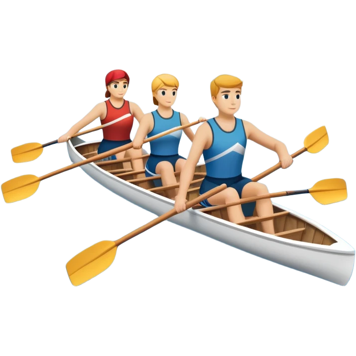 An icon featuring a rowing boat with two oars and a calm river in the background, symbolizing academic rowing. The design includes a rower in athletic gear, a team of rowers, and rippling water, representing the competitive spirit and technique of rowing. Transparent backgrounв emoji
