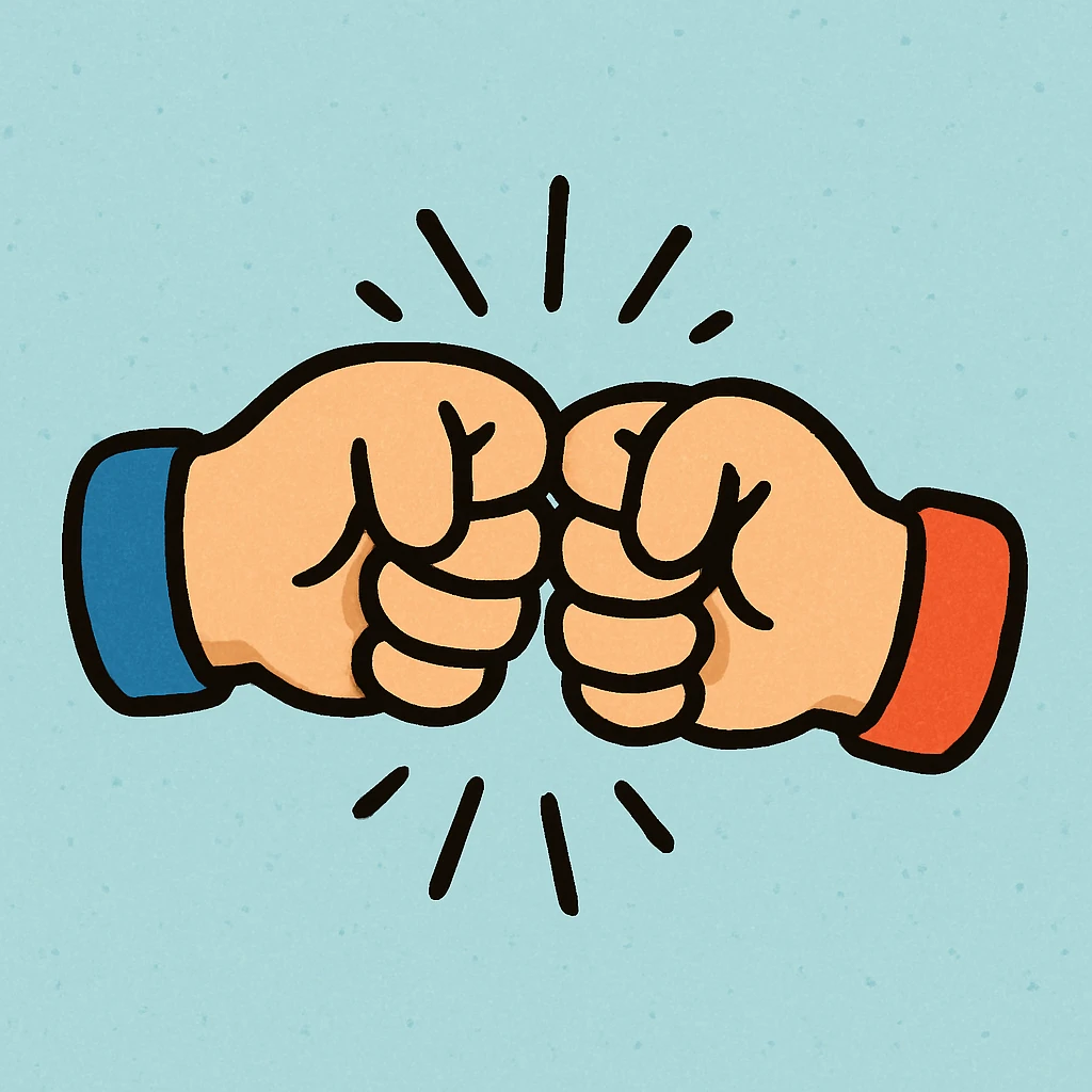 two cartoon hands making a fist bump, playful and fun, simple background emoji