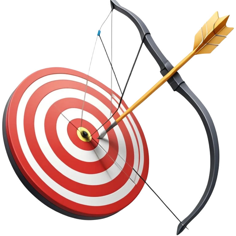 A close-up of a bowstring pulled taut with an arrow aimed at a target. The target's concentric rings are visible in the background, highlighting the focus and precision required for archery. The scene captures the grace and concentration of the sport. emoji