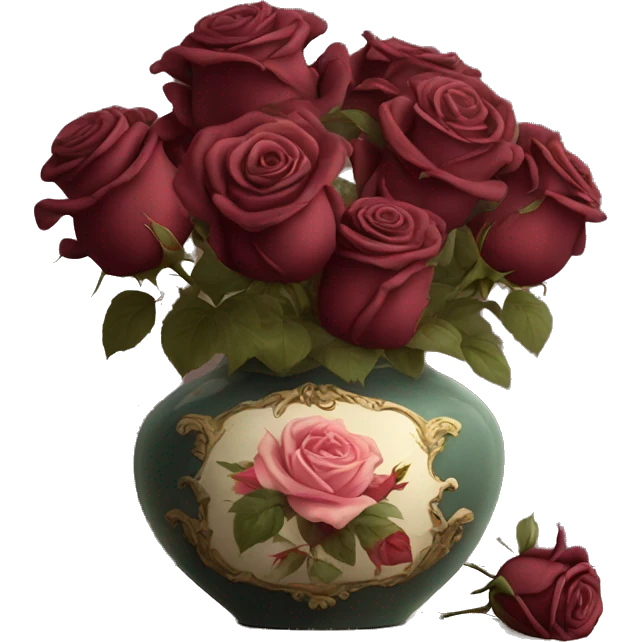 Burgundy roses in vintage vase emoji