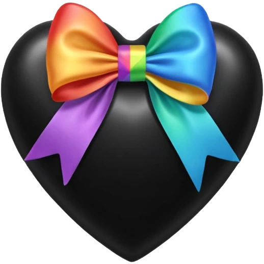 glossy velvet black heart with a rainbow bow and heart pattern on the bow emoji