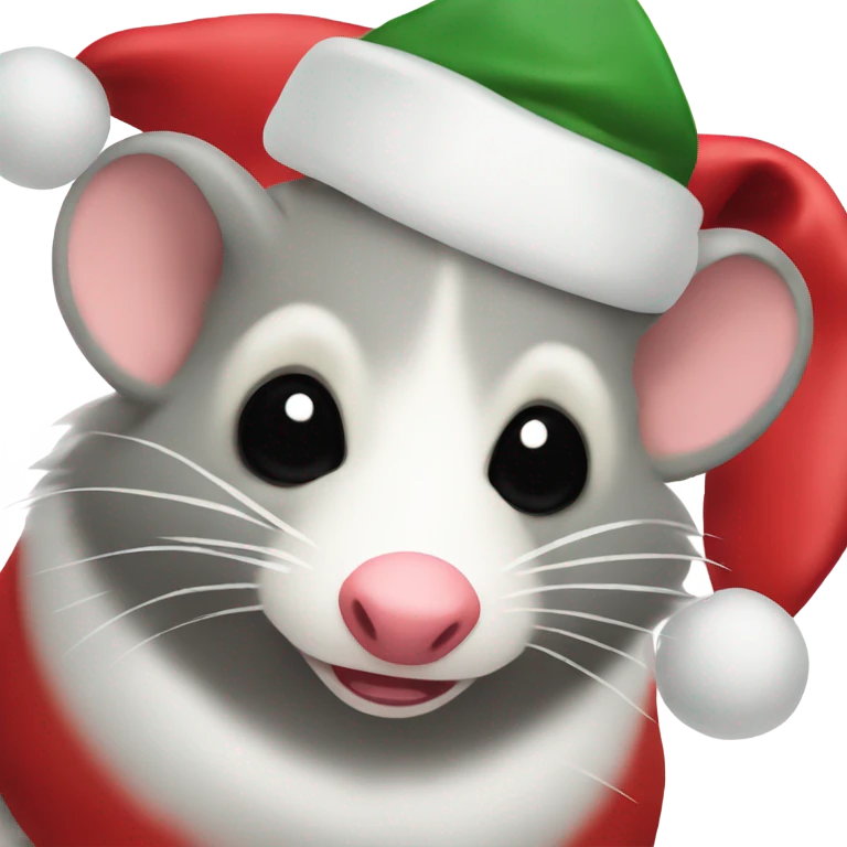 Opossum wearing a Christmas hat emoji