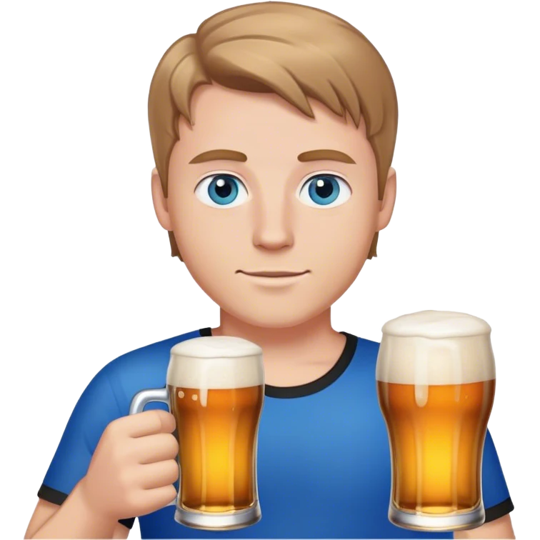 white guy light brown hair blue eyes wearing black holding beer emoji
