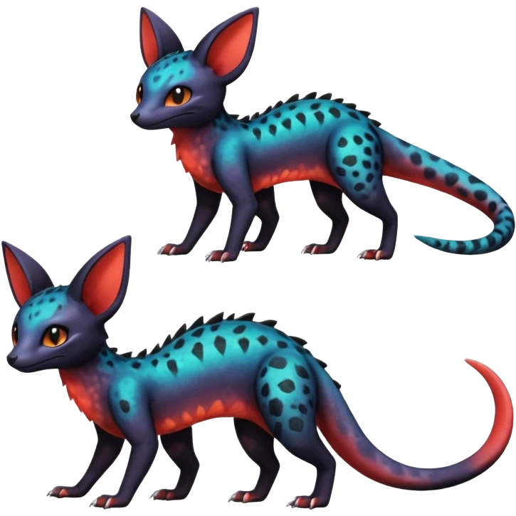 Dark magma-gradients-colored Salandit-Umbreon-Genet-Noivern-Noibat-Serval-Hybrid (Full body) emoji