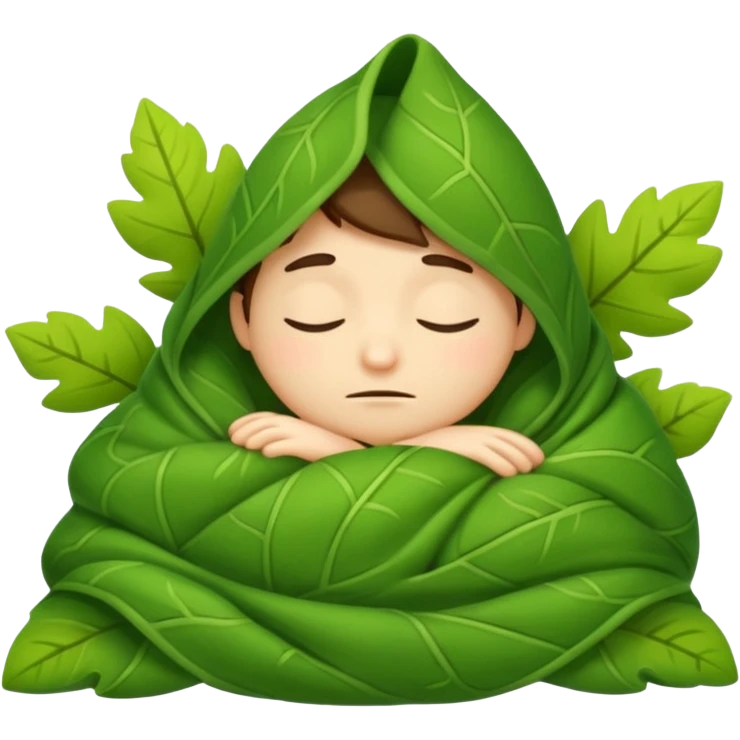 forest character wrapped in leaf blanket sleepy emoji