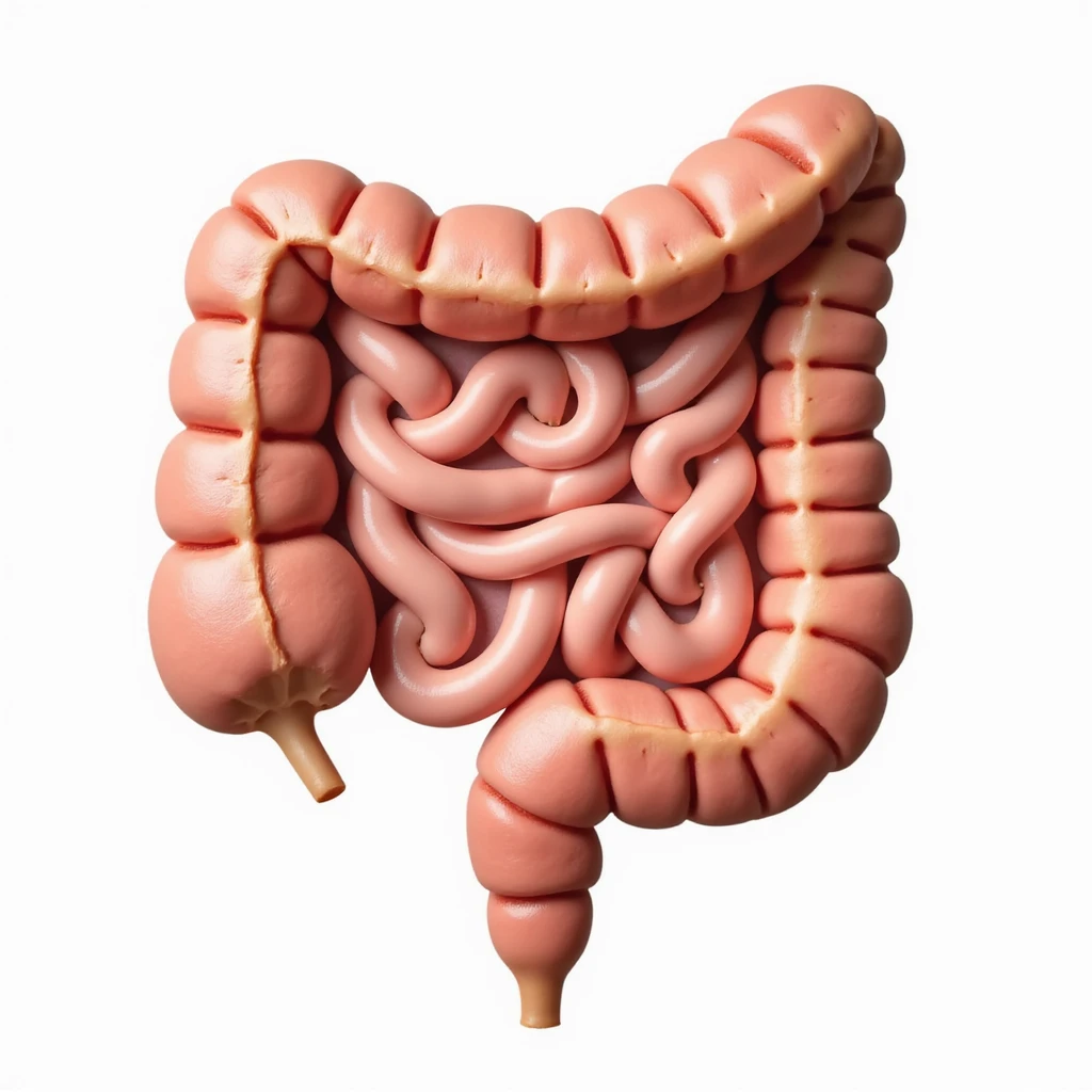 healthy human intestine, anatomical, cross section showing clean and regular inner walls, natural color, realistic style, white background emoji