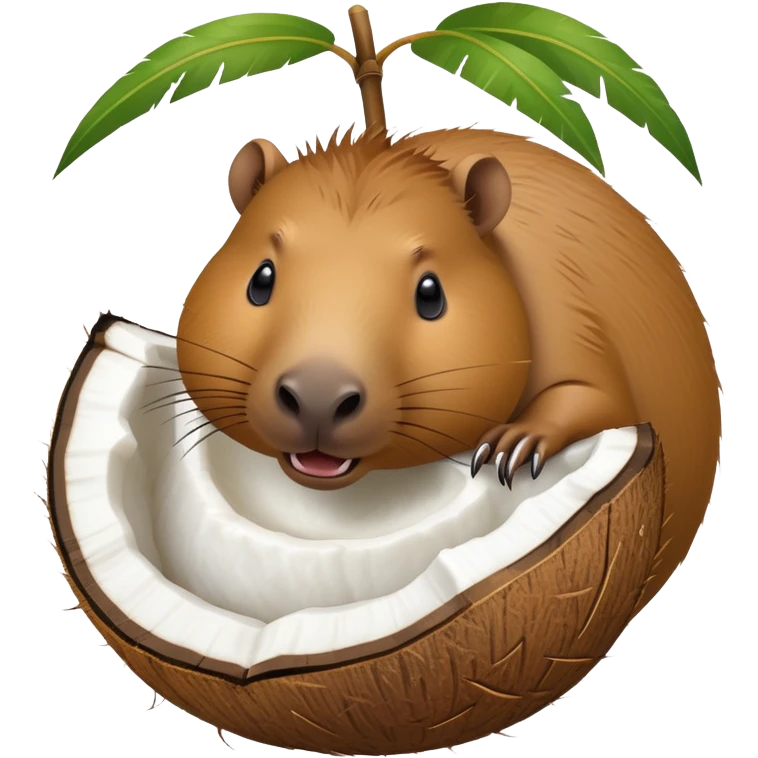 Capybara face emerging from a coconut with its shell partially open emoji