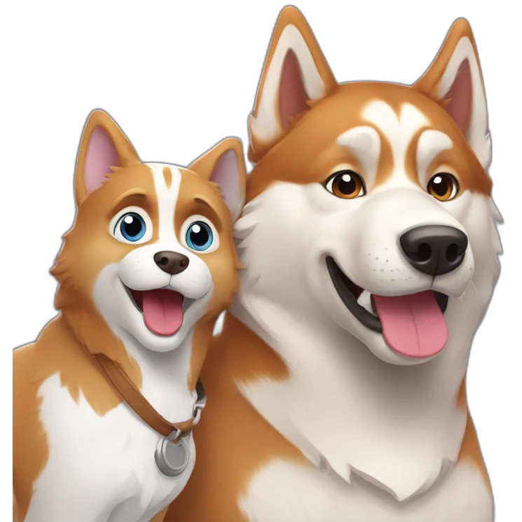 Un husky qui fait un selfie avec un chat roux emoji