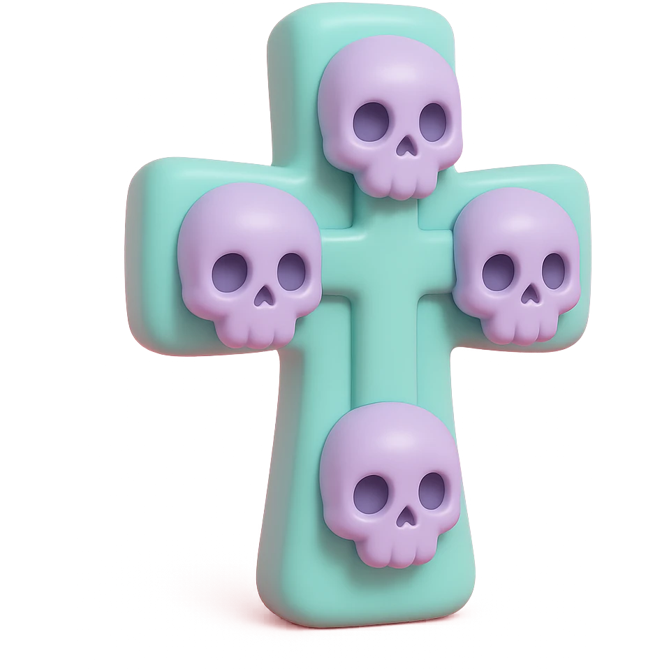 goth cross with skulls, vinyl figure style emoji