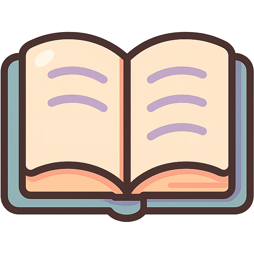 cute open book, icon-color-outlined style, soft rounded shapes, thin clean outlines, detailed shadows and highlights, pastel palette #98B5BC, #B5B3C1, #C9A3C9, #E4C0CA, #F7DCD1, #F7C0AA, modern Japanese pop art and sticker aesthetic, soft lighting, transparent background emoji