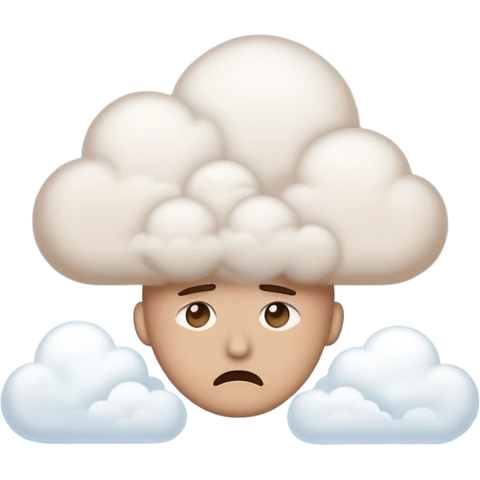 Overthinking emoji that has a cloud of thoughts above itself. He tries to scare off the cloud of thoughts while looking at it emoji