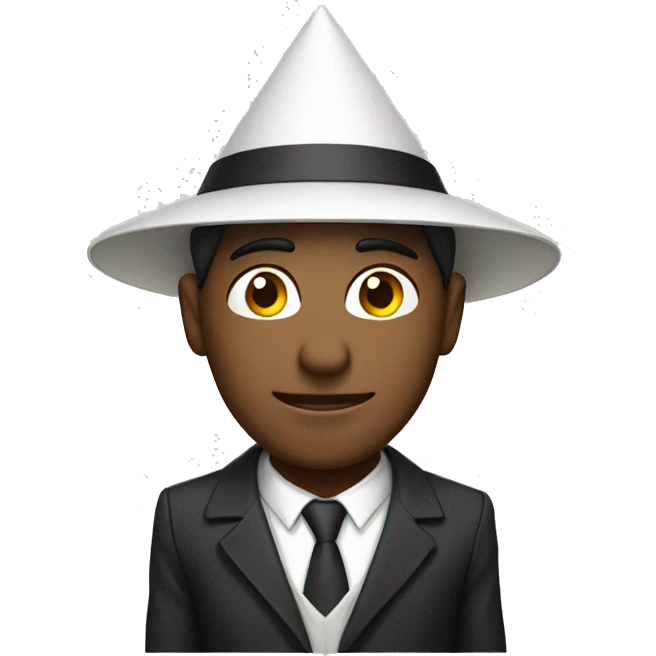 man wearing white pyramid hat emoji