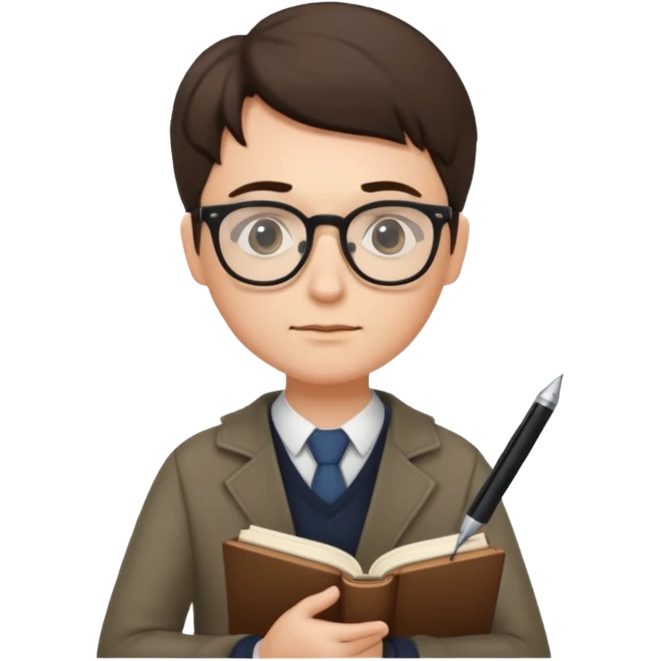 writer holding pen and book, wearing glasses emoji