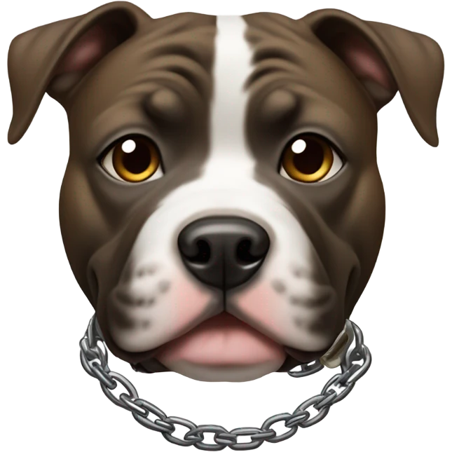 Brindle Pitbull terrier with chubby cheeks. White on face and chest with chain collar emoji