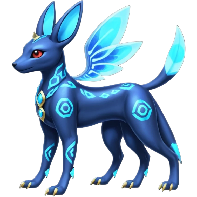 Shiny blue nebulae 4-legged Umbreon-Anubis-Salandit-Beedrill-fusion, full body emoji