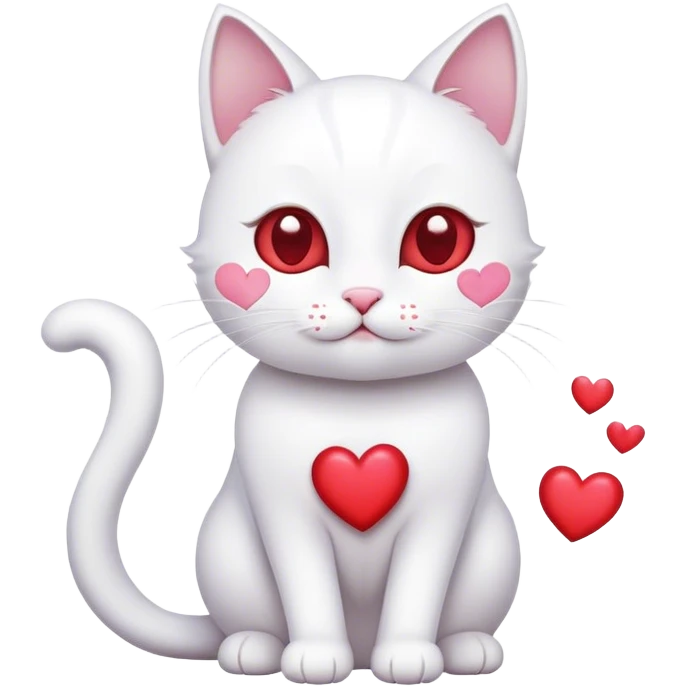 White cat with hearts emoji