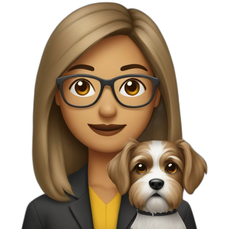 mujer pelo castaño con gafas y perro pastor alemán emoji