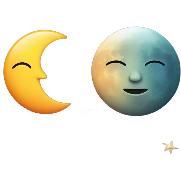 moon and sun next to each other with ocean in the background and stars (no faces) make it sunset colored emoji