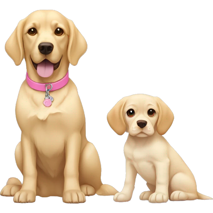 Yellow lab with pink collar next to light tan color cocker spaniel emoji