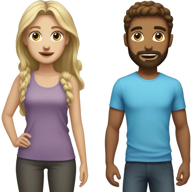 blonde young adult male with blue eyes and a brown beard  and brunette young adult female with brown eyes  emoji