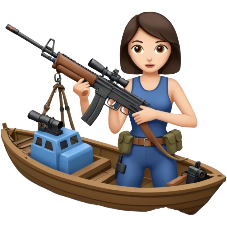Sexy brunette with machine gun stopping migrants enter the UK on small boats crossing the channel  emoji