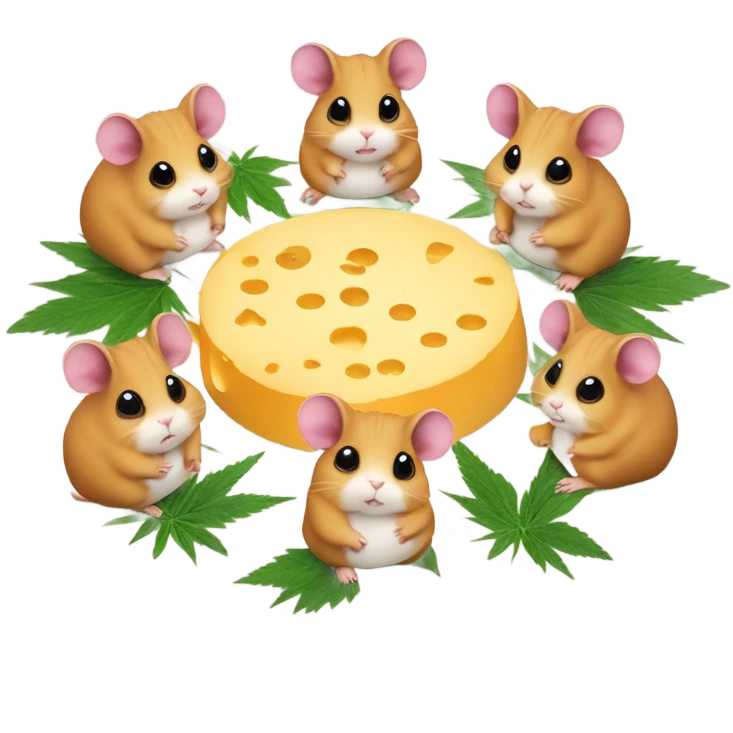 alien hamster cult with cheese and weed emoji