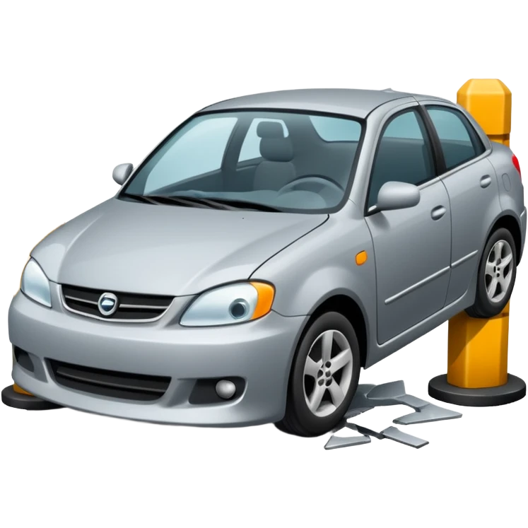 car crashed to a trafic barrier barrier in front of car and car front panel broken emoji