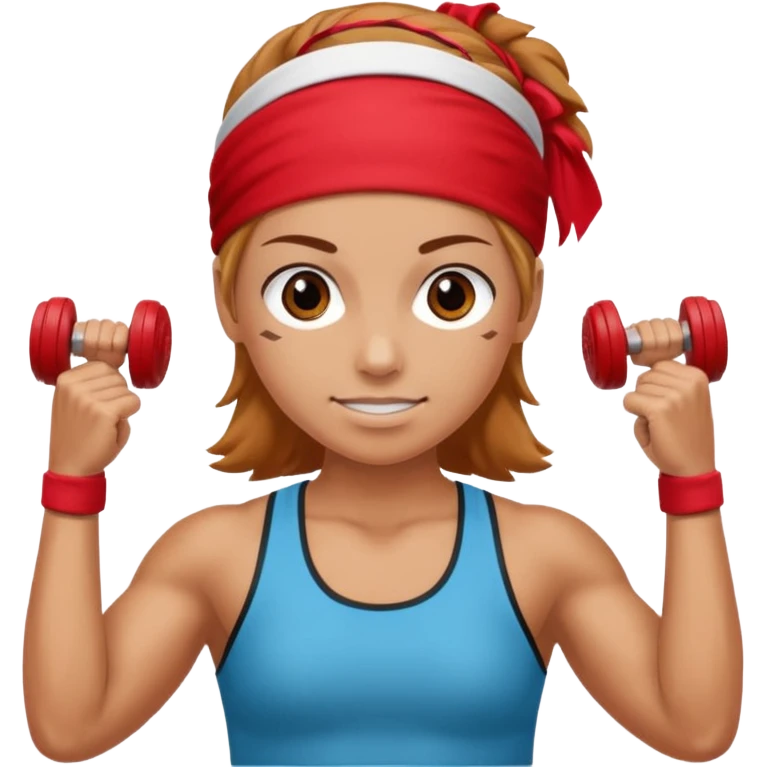 athlete with red headband, hold a mini dumbbell emoji