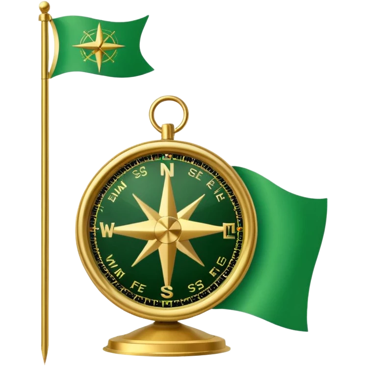 compass with a #5fe089 green color flag behind it emoji