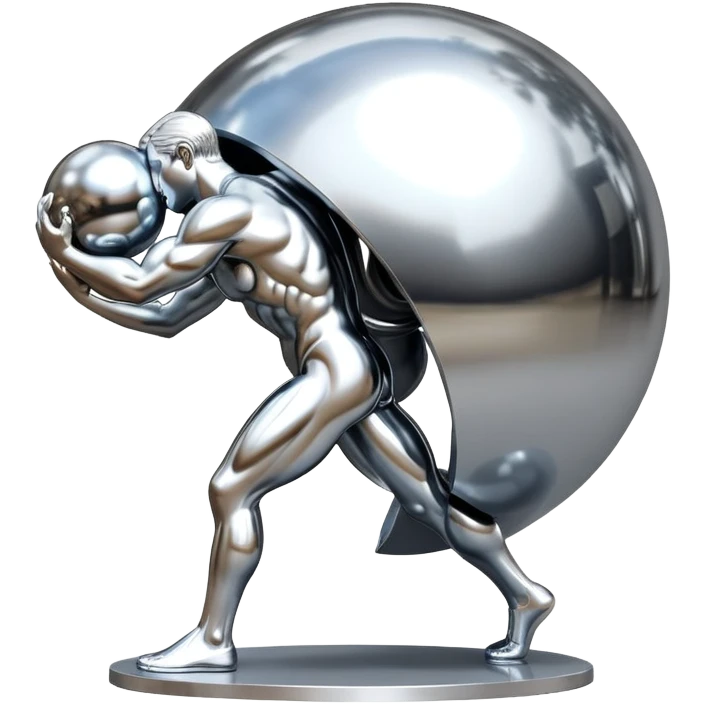 sorayama Sisyphus carrying big sphere on his back sculpture emoji