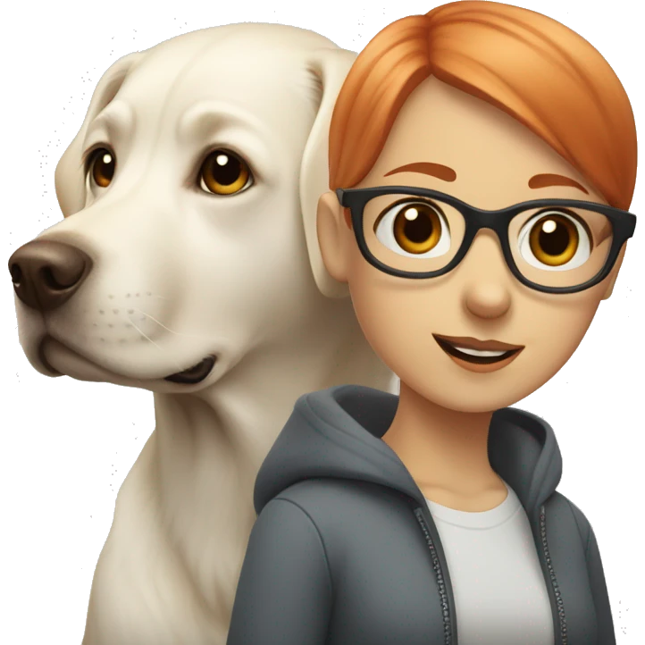 White labrador and a girl with red short hair and glasses emoji
