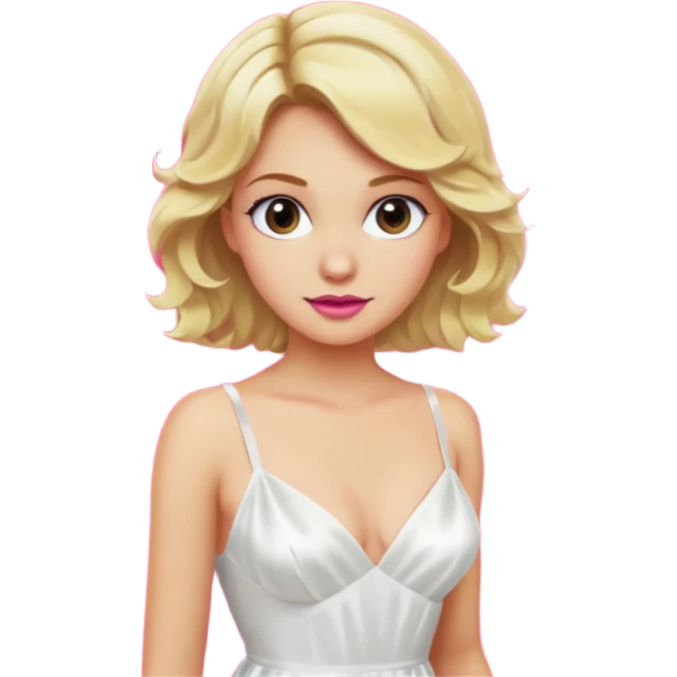 Bride with short wavy blonde hair, hot pink background and white silk chemise dress. Add fascia bacground emoji