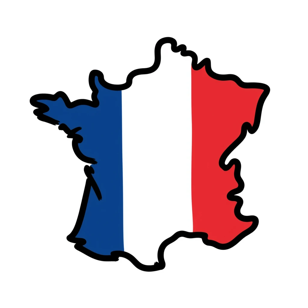doodle style France map with flag colors emoji