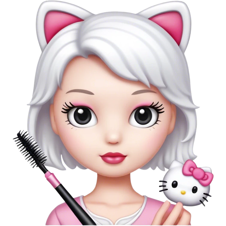  hello Kitty holding an eyelash mascara spoolie emoji