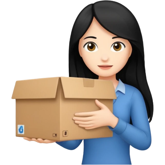 long black haired woman holding cardboard box emoji