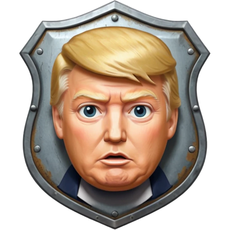a shield with hyper realystic Donald Trump's face emoji