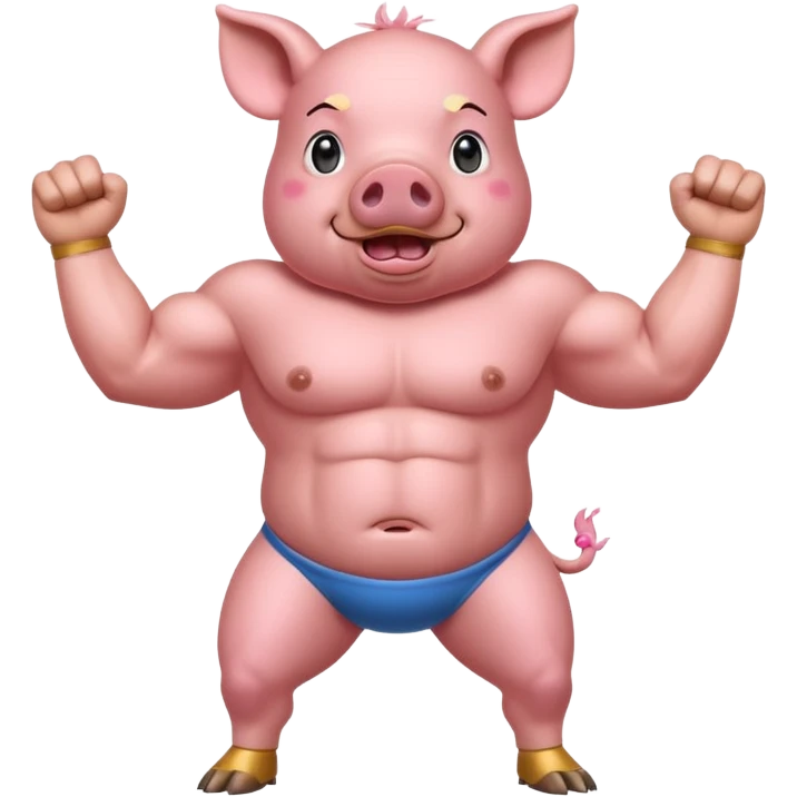 pig with 6 pack on two legs flexing emoji