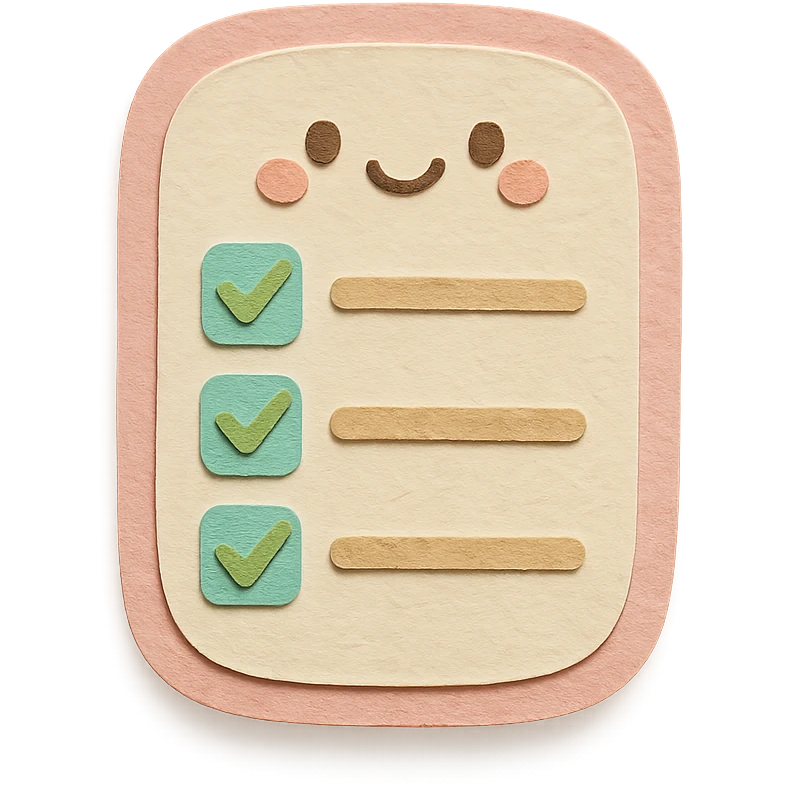 soft pastel kawaii rounded to-do list sticker with cute checkboxes, paper craft style, pink border emoji