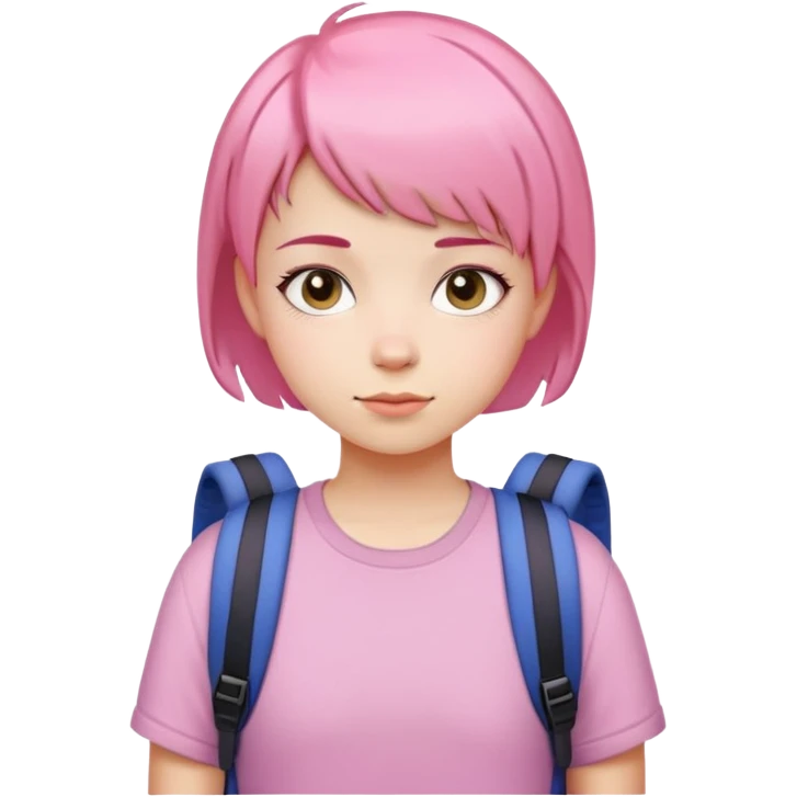 pink short hair teen girl back pack simple face emoji