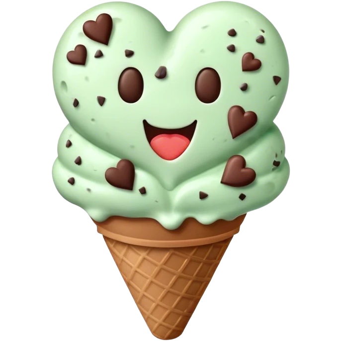 Mint ice cream heart with chocolate chips emoji