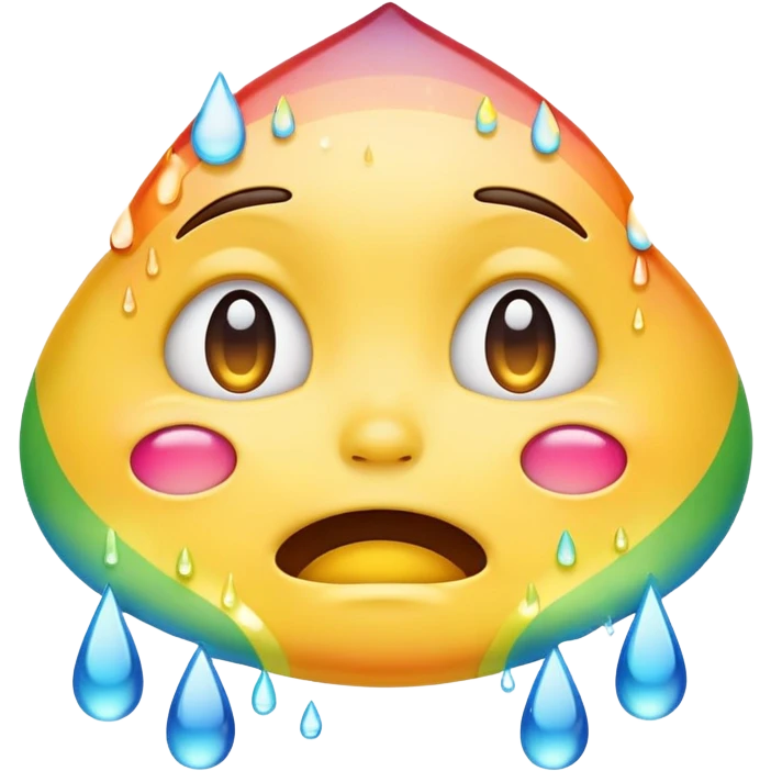 classic yellow crying face emoji with rainbow-colored tears emoji