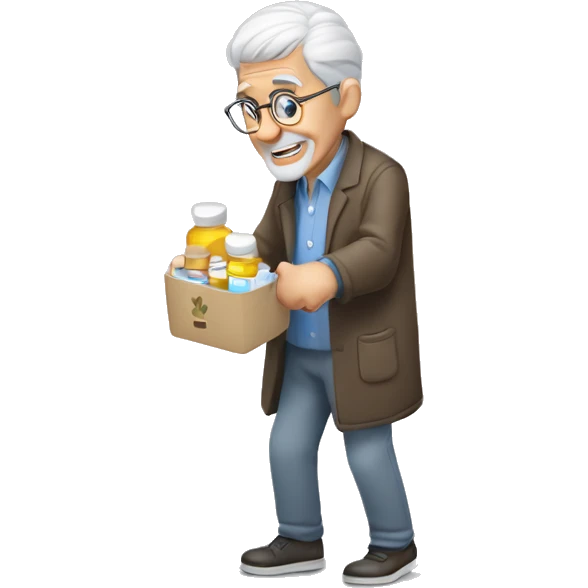 Gray haired elderly man picking up medicine at Pharmacy emoji