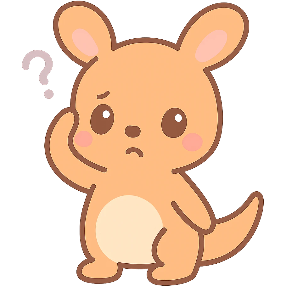 kangaroo touching its head with a doubtful face, kawaii style emoji