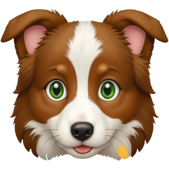 A border collie white and brown with green dark big eyes, a baby one  emoji